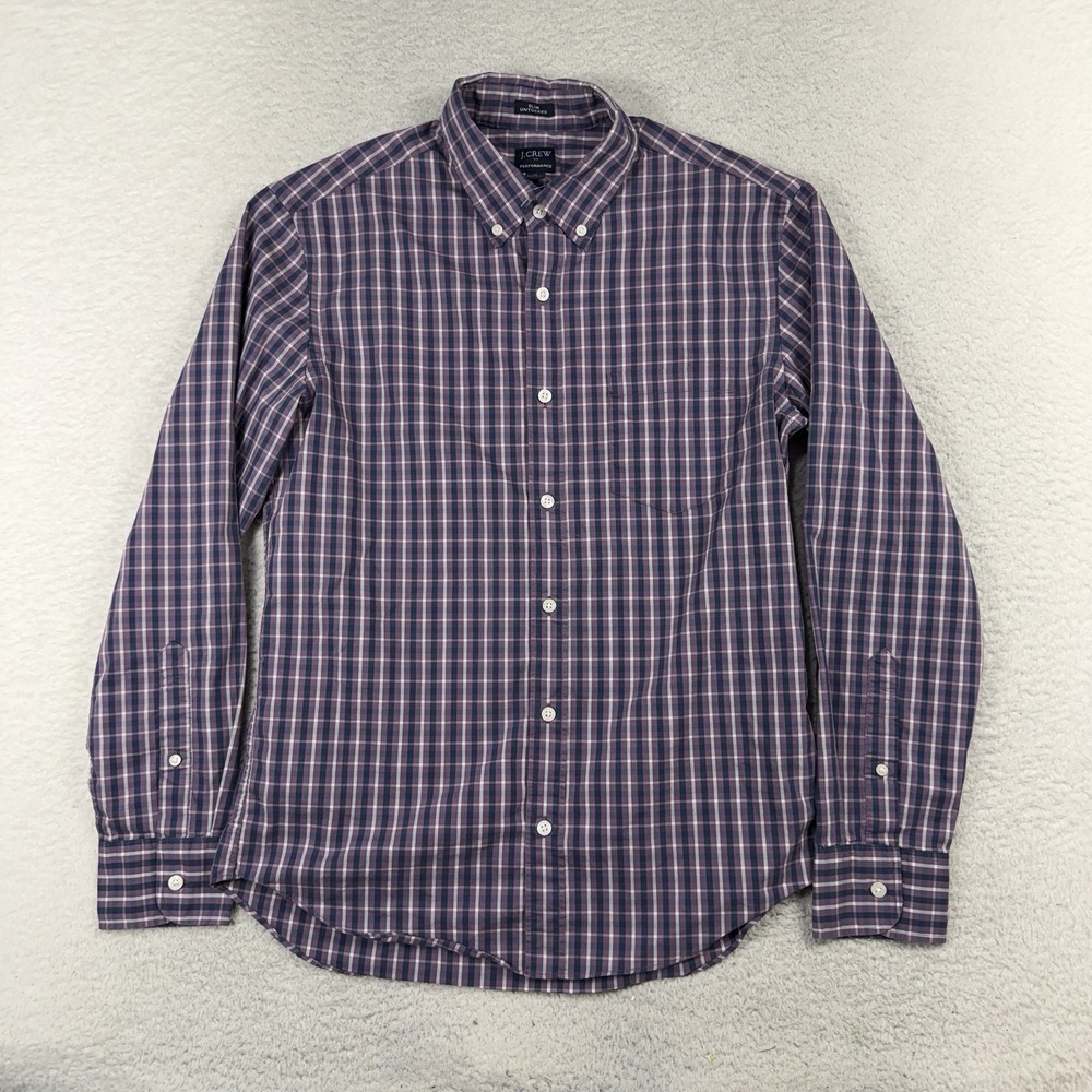 J.Crew Button Up Shirt Mens Medium Slim Untucked Purple Plaid Long Sleeve Pocket